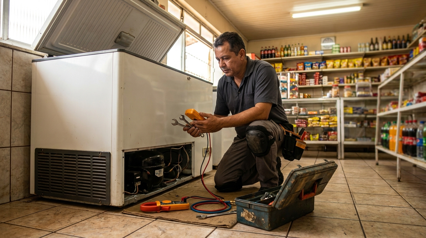 Técnico realizando manutenção de motor de freezer em Santo André‑SP